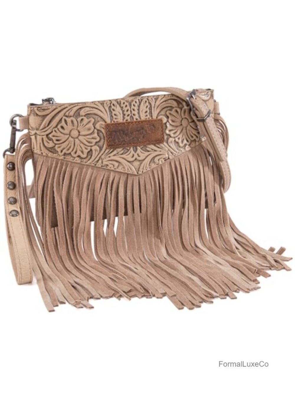 Faux Leather Fringed Crossbody Purse with Wristlet Strap